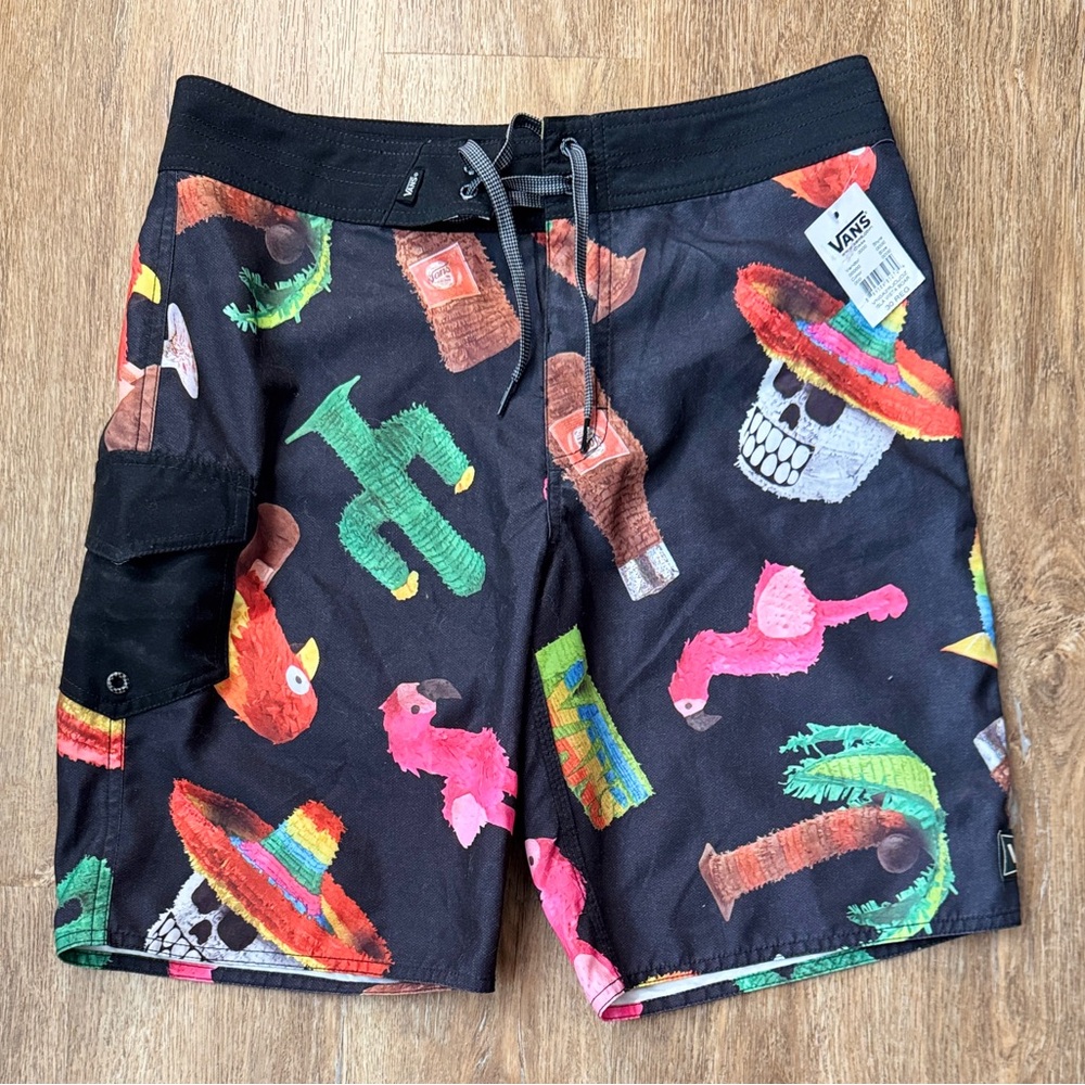 Vans Men's Black Multicolor Swim Shorts